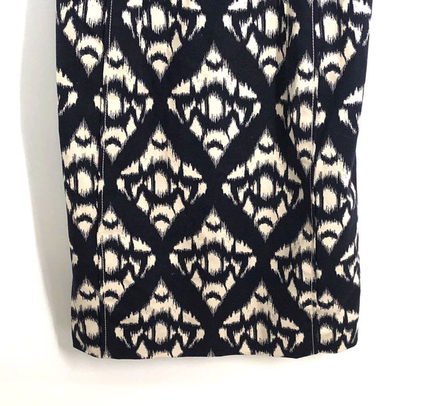 Talbots Petites Women's Navy Cream Geometric Ikat V-Neck Sheath Dress NWT 8P