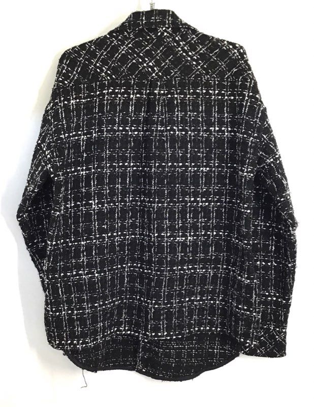 Charlie Luciano Men's Black White Tweed Plaid Overshirt Button Down Sz S