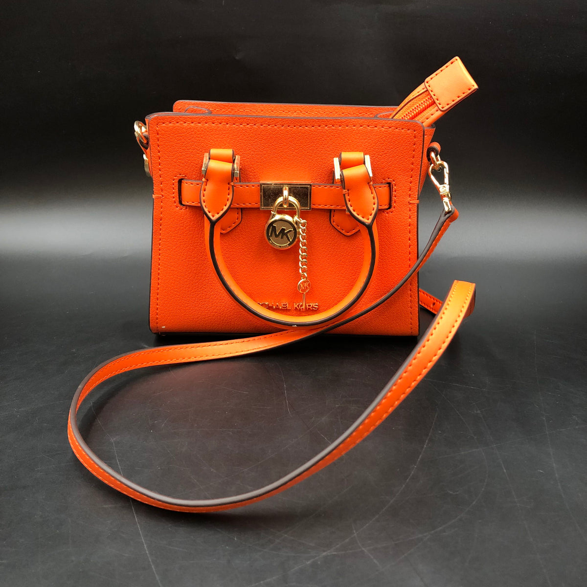 Michael Kors Orange Leather Jet Set Mini Tote Crossbody Bag COA