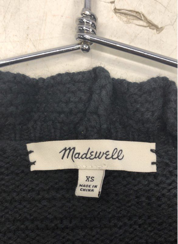 Madewell Women's Black Ruffle Neck Merino Wool Blend Textured Sweater Size XS