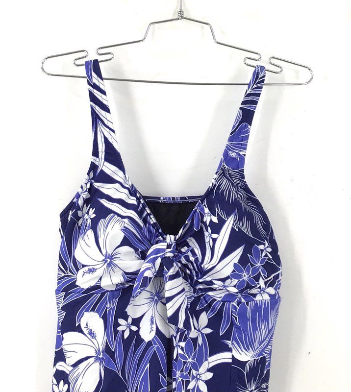 NWT Shape Solver Women's Denim Blue Floral One-Piece Swimdress - Size 17