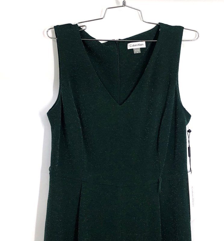 Calvin Klein Women's Green Shimmer Wide Leg Sleeveless Jumpsuit Sz 10 NWT