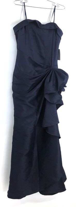 Xscape Women's Navy Blue Ruffle Side Flounce Evening Gown Dress NWT Size 12