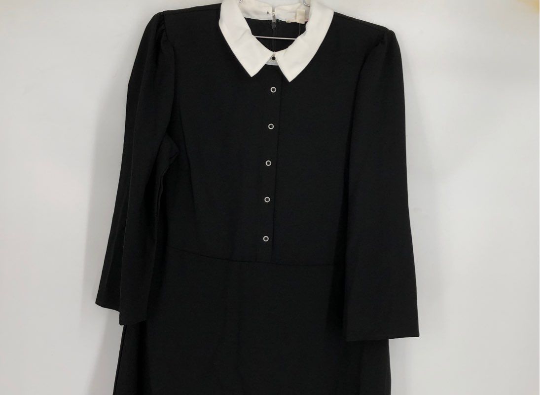 Riley and Rae Women's Black Dress White Peter Pan Collar Long Sleeve NWT Sz 12