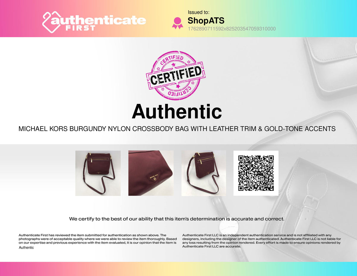 Michael Kors Burgundy Nylon Crossbody Bag w/ Leather Trim & Gold Accents (+COA)