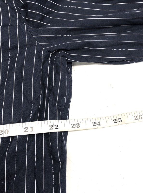 Ted Baker Men's Navy Branded Stripe Print Regular Fit Cotton Shirt Sz 5 NWT