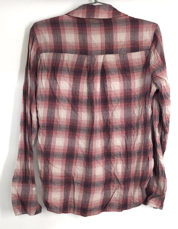 PAIGE Women's Pink Cream Plaid Cotton Viscose Long Sleeve Shirt Sz XS