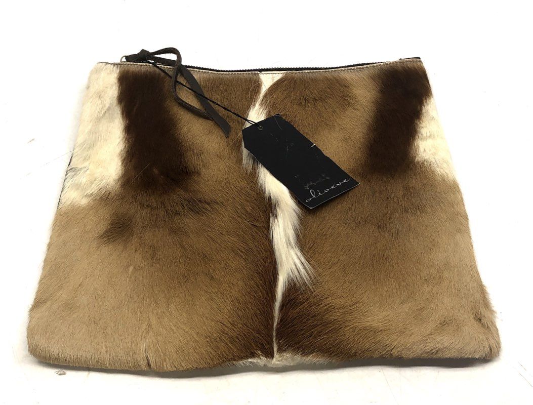 Oliveve Brown Natural Deer Tail Fur Leather Pouch Clutch Bag NWT