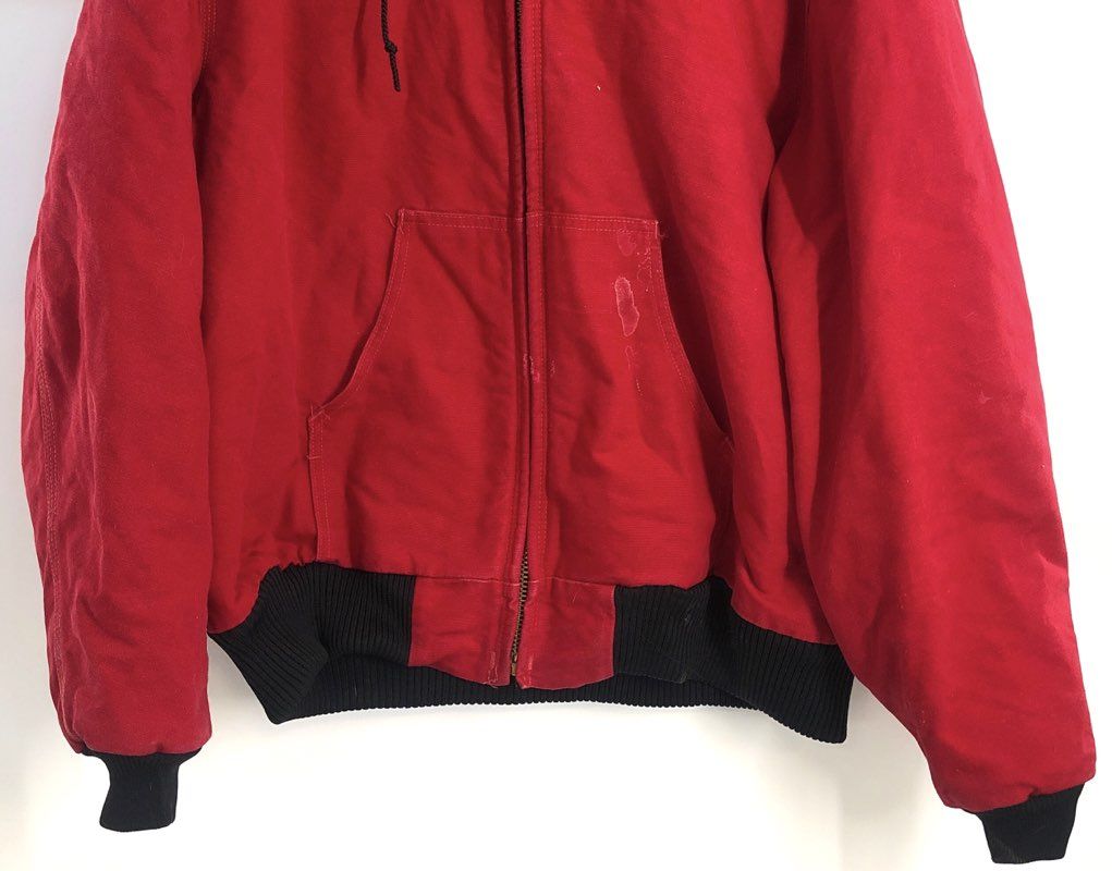 Vintage Carhartt Men's Red Hooded Duck Canvas Active Jacket Full Zip XXL