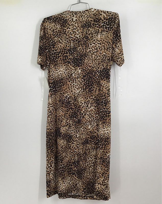 NWT Anne Klein Women&#39;s Brown Leopard Print Short Sleeve Wrap Dress - Size 14