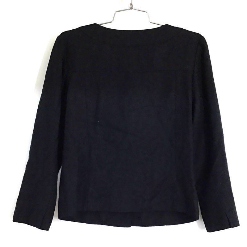 Banana Republic Women's Black Textured Cotton Linen Collarless Jacket Sz 10