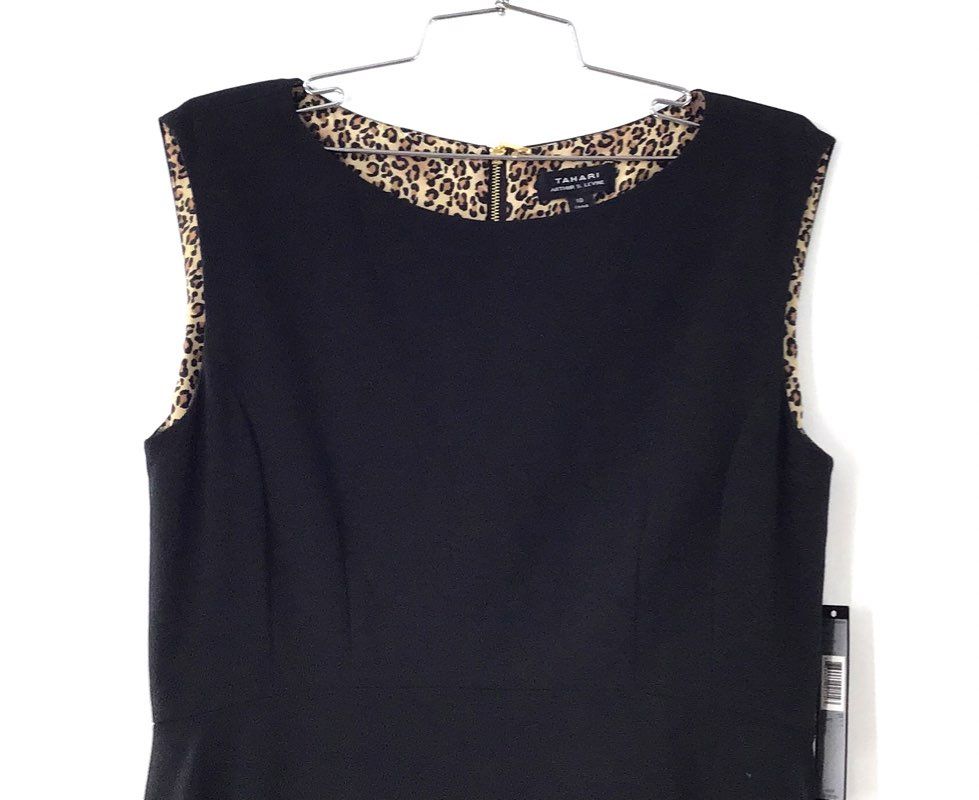 Tahari Arthur S. Levine Women's Black Sheath Dress Leopard Trim NWT Size 10
