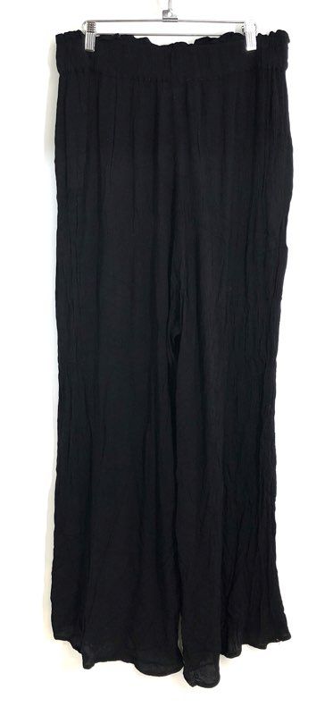 ASOS DESIGN Women's Black Tall Crinkle Wide Leg Paperbag Waist Pants Size 12