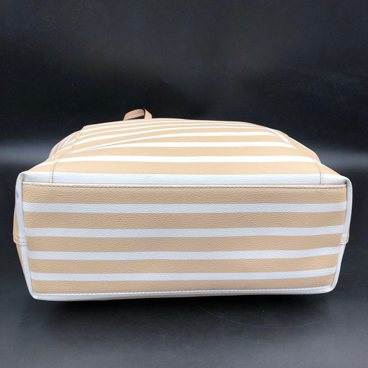 Kate Spade Camel Brown\White Leather 'Market Stripe' Tote Bag (+COA)