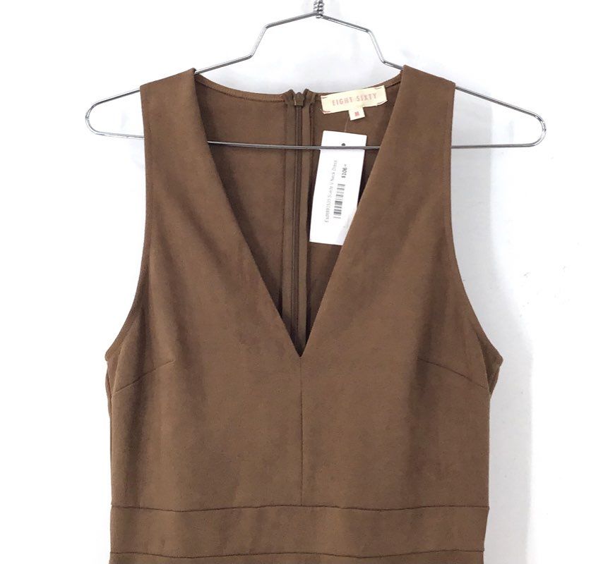 Vintage NWT Eight Sixty Women's Brown Suede V-Neck A-Line Dress - Size M