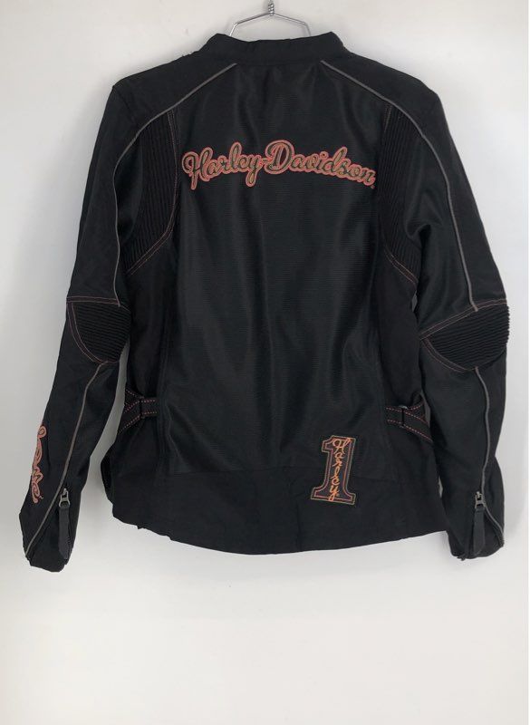 Harley-Davidson Women's Black Orange Motorcycle Jacket - Size L