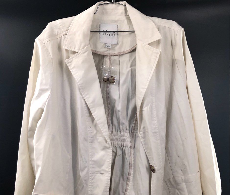 Joan Rivers Women's Off-white Cotton Spandex Cinched Waist Blazer Jacket Sz 2X