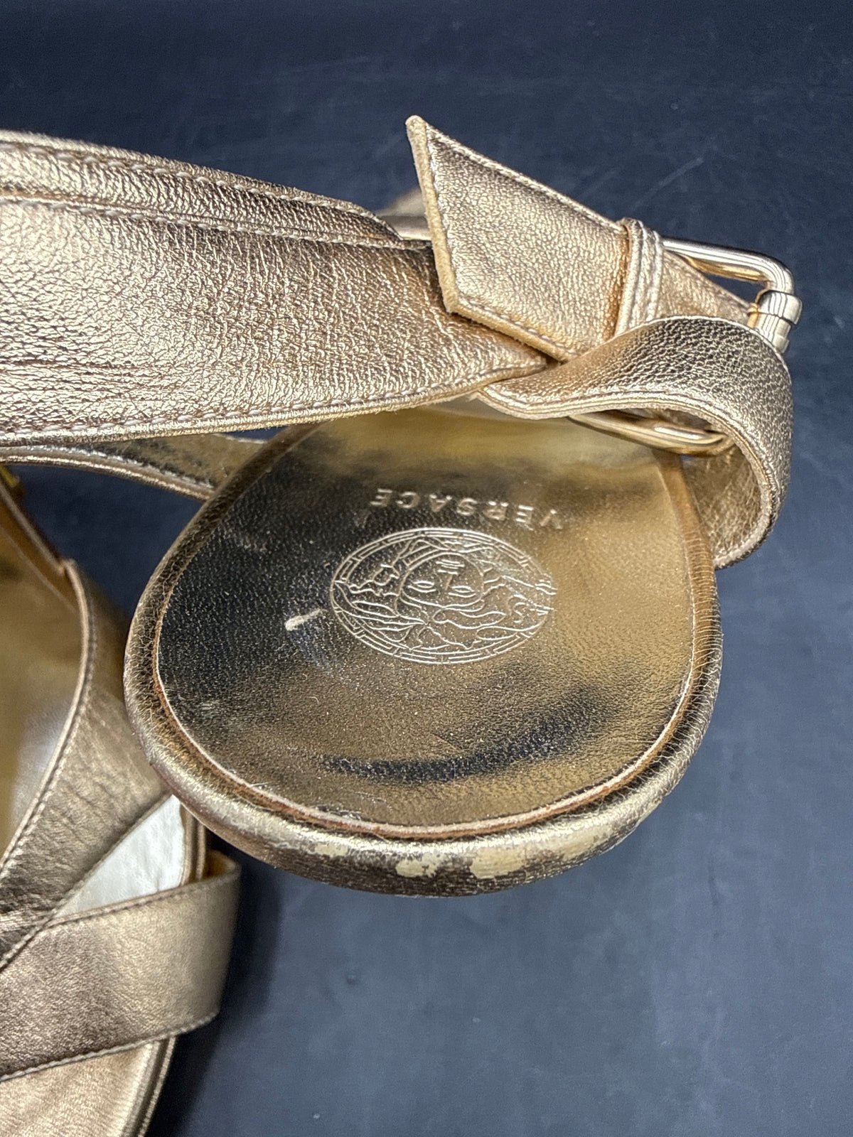 Versace Gold Leather Strappy Platform High Heel Sandals COA Size 38