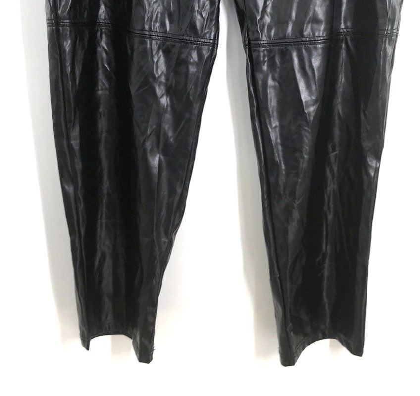Halston Women's Black Faux Leather Ankle Length Straight Leg Pants NWT Sz L