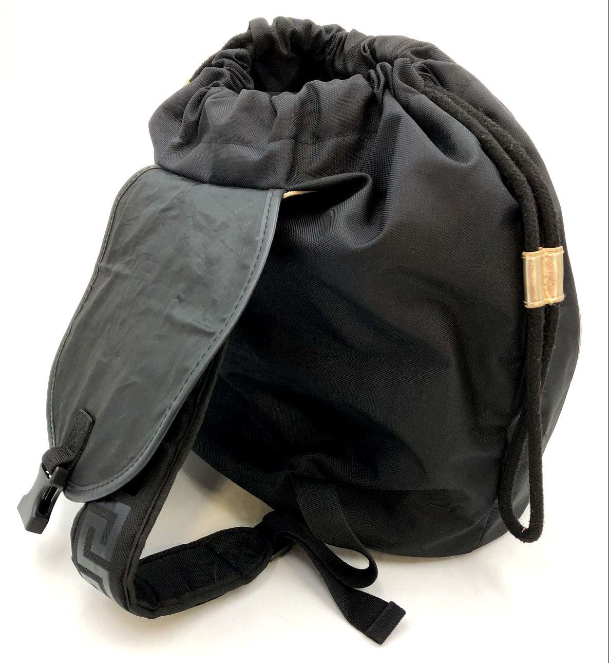 Versace Parfums Black Polyester Backpack with Metallic Gold Trim & Hardware
