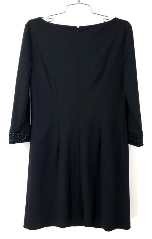 Vince Camuto Women's Sheath Dress Black Beaded Cuff Boat Neck NWT Size 8
