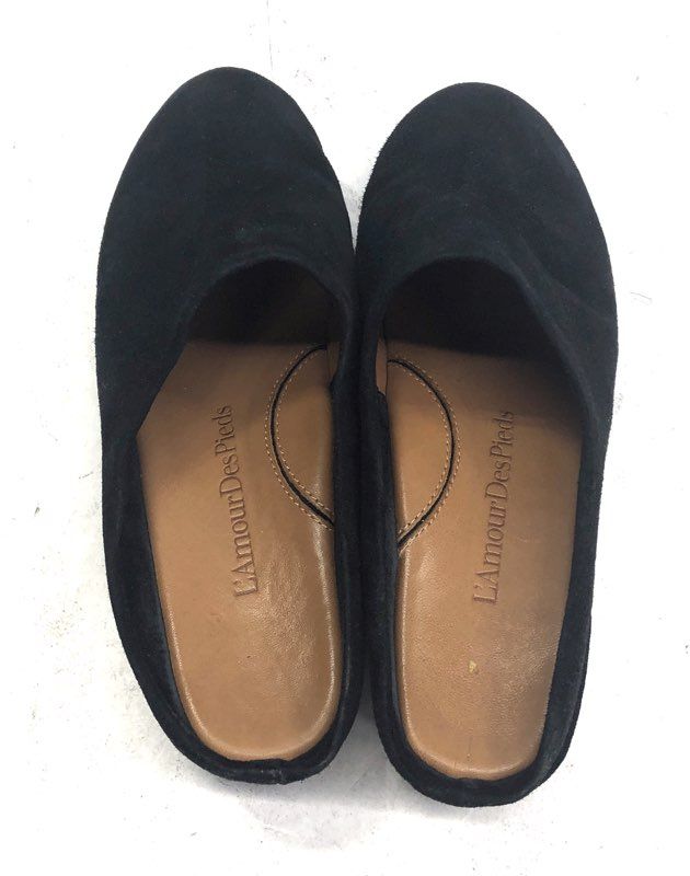 L'Amour Des Pieds Black Suede Slip-On Wedge Mules Women's Size 7.5 M