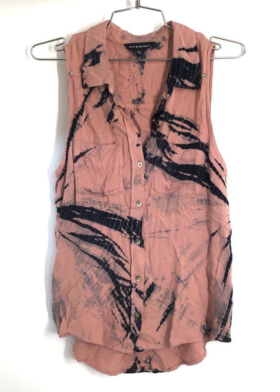 Rock & Republic Women's Pink Tie Dye Sleeveless Rayon Button Up Shirt Sz XS