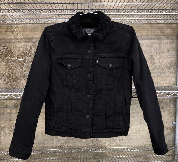 Levi's Men's Sherpa Trucker Jacket Black Denim Fleece Lined Sz S