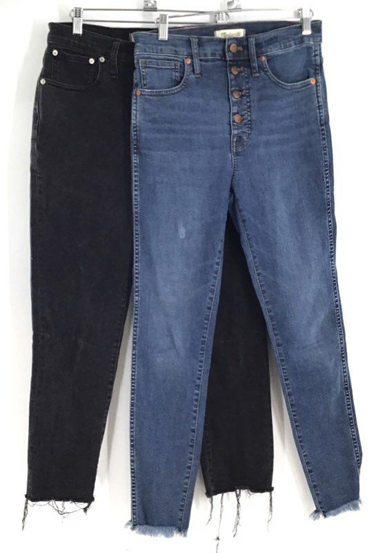 Madewell Women's Jeans Lot 2 Pairs Blue Black 10" High Rise Skinny Frayed Hem 27