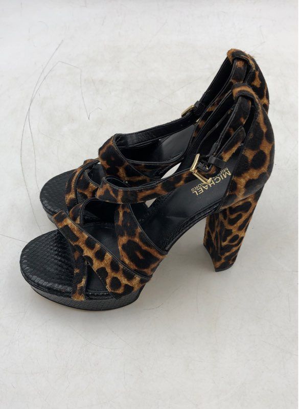 Michael Kors Women&#39;s Brown Leopard Print Fur Block Platform Heels - Size 7.5 M