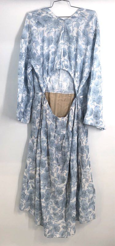 Vince Women's Blue White Floral Rayon V-Neck High-Low Cut-Out Back Dress L NWT