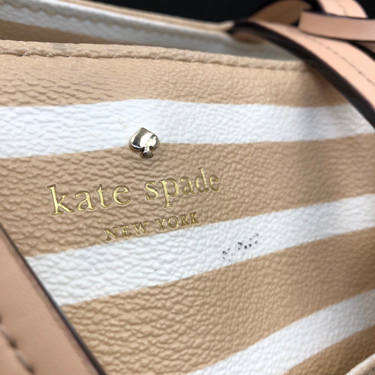 Kate Spade Camel Brown\White Leather 'Market Stripe' Tote Bag (+COA)