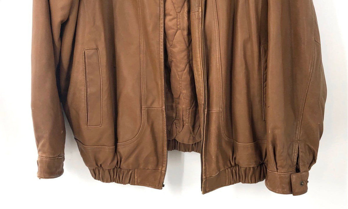 Sean John Men's Vintage Y2K Brown Leather Bomber Jacket Quilted Lined Sz XL