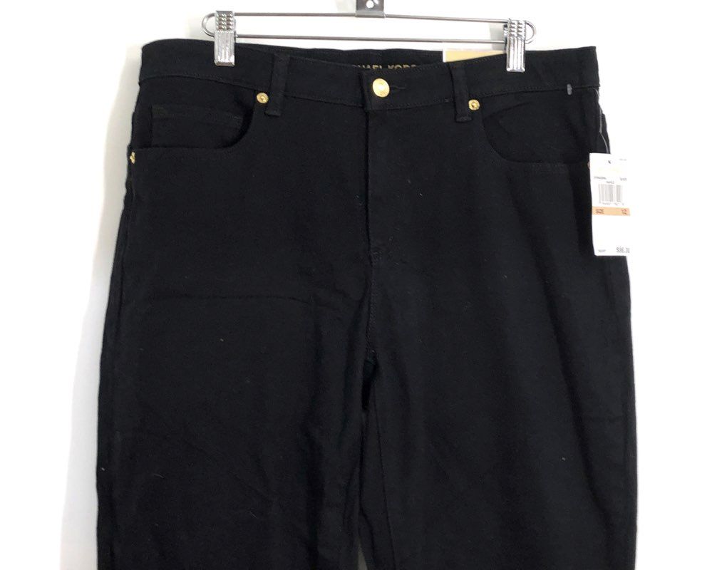 Michael Kors Women's Izzy Skinny Pants Black Cotton Stretch Size 12 NWT