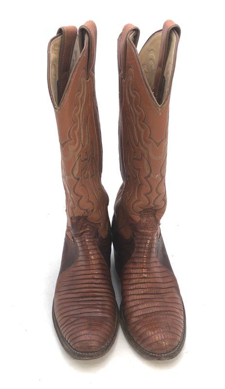 Justin Teju Lizard Skin Brown Cognac Western Cowboy Boots Size 7 B