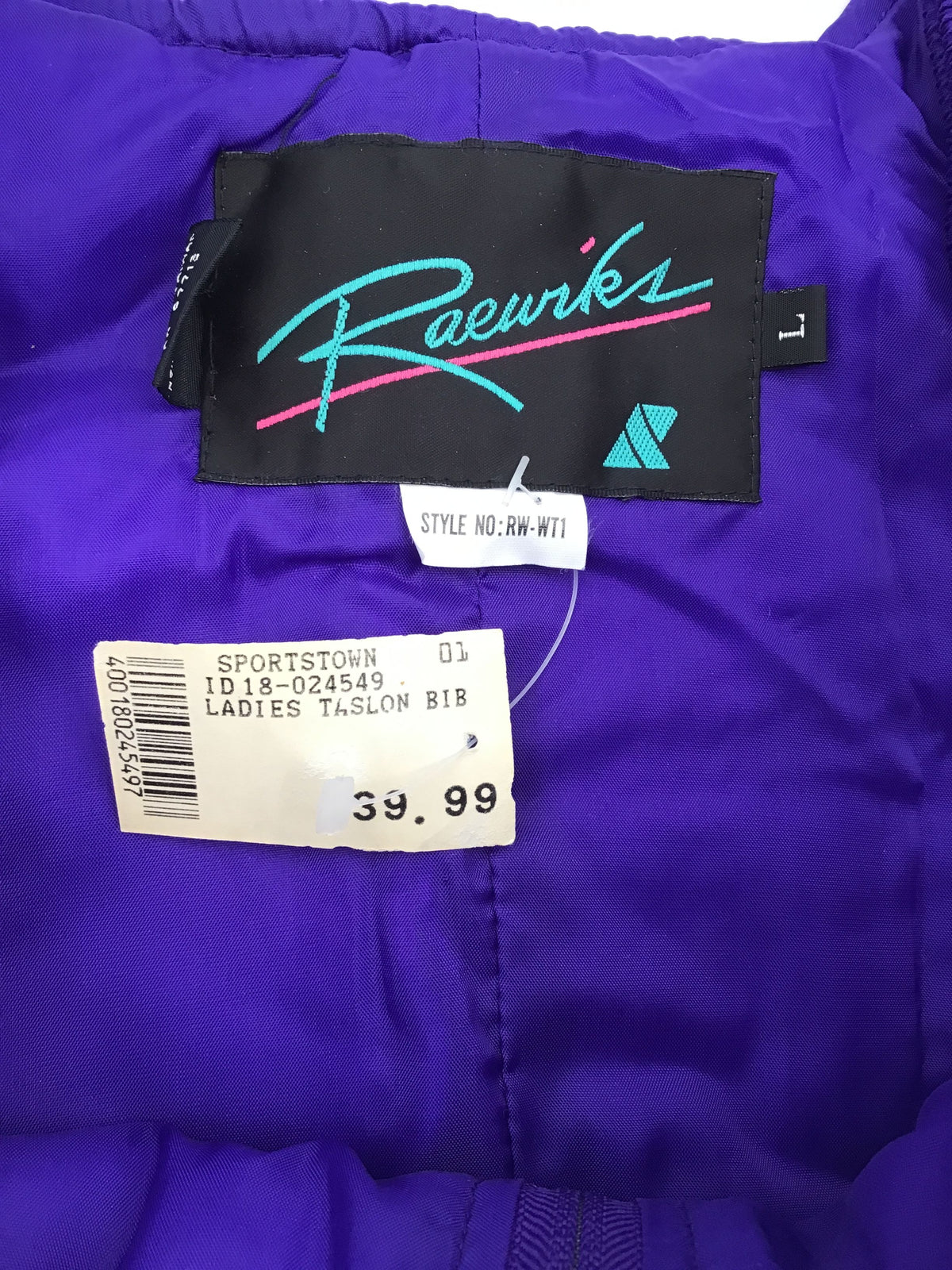 NWT Raewiks Women&#39;s Purple Waterproof Taslan Snow Bib Pants - Size L