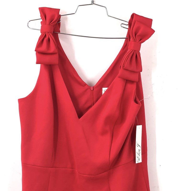 Eliza J Women's Red Sheath Dress Bow Shoulder V-Neck NWT Size 16