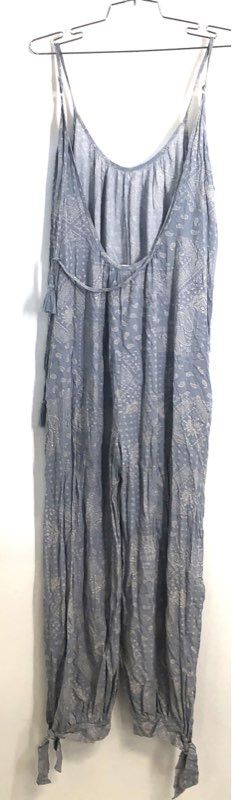 Final Touch Women's Blue Paisley Boho Spaghetti Strap Jumpsuit Romper Size M