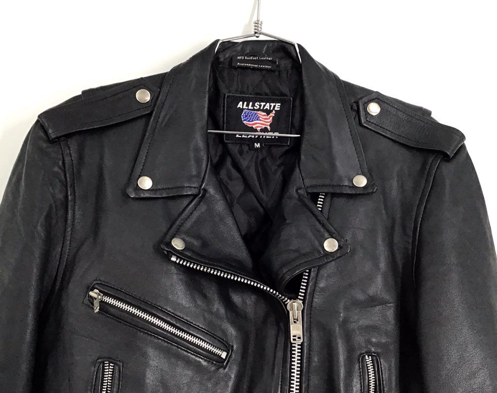 Allstate Women&#39;s Black Leather Motorcycle Jacket - Size M