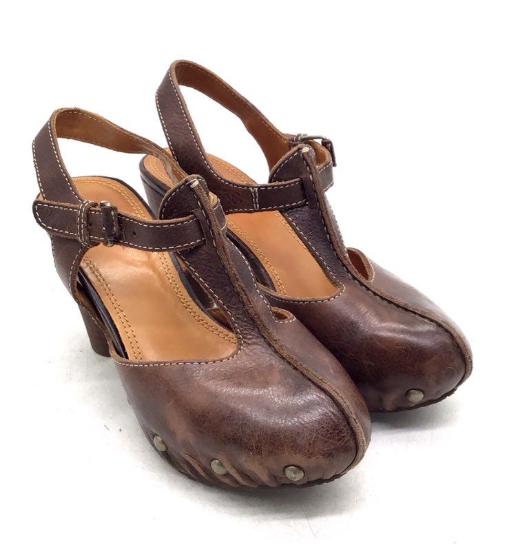 Frye Women's Brown Reese T Strap Slingback Heel - Size 6.5M