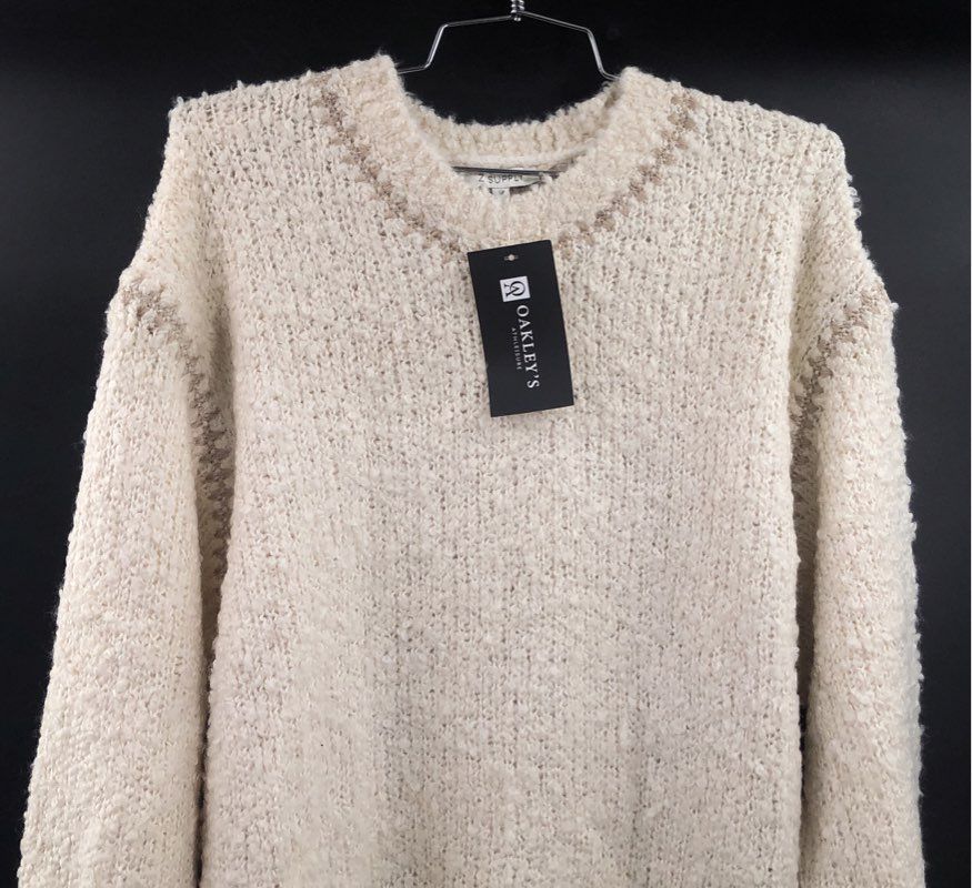 Z Supply Women's Cream Romnie Textured Boucle Crewneck Sweater NWT Sz M