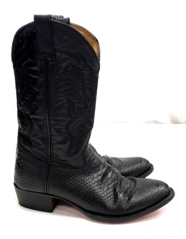Vintage Rock'em Western Wear Black Snakeskin Leather Cowboy Boots Men's Size 12