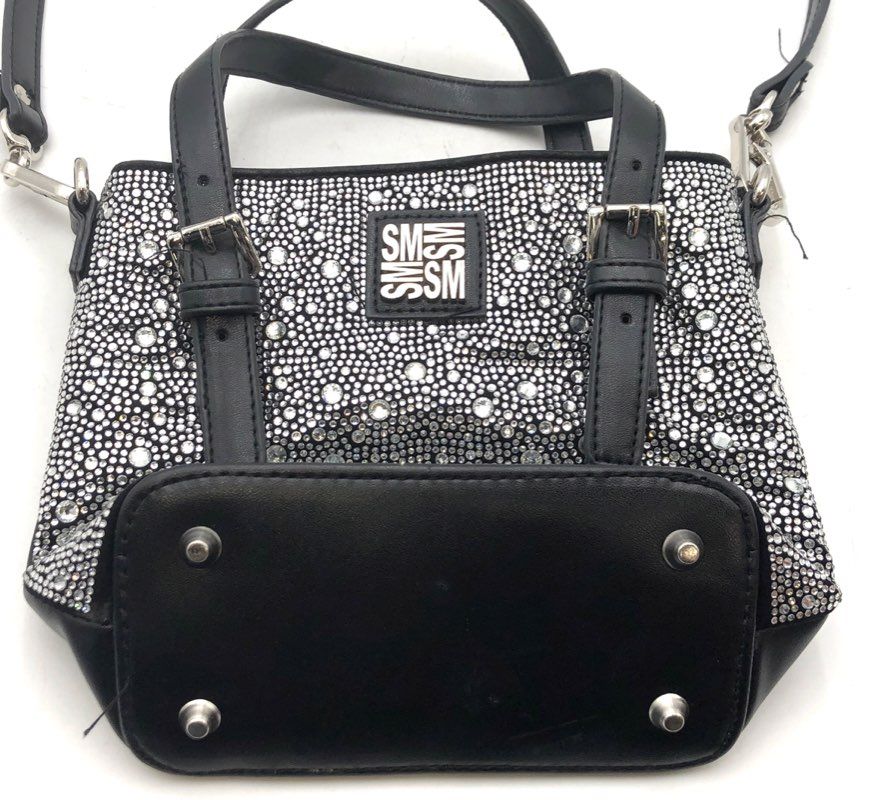 Steve Madden Black Rhinestone Embellished Crossbody Satchel Bag Silver Hardware
