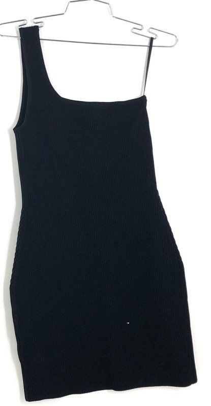 Babaton Women's Black One Shoulder Ribbed Knit Sculpt Mini Dress Sz S