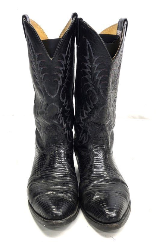 Vintage Nocona Black Teju Lizard Leather Cowboy Boots Men's Size 9.5 EE