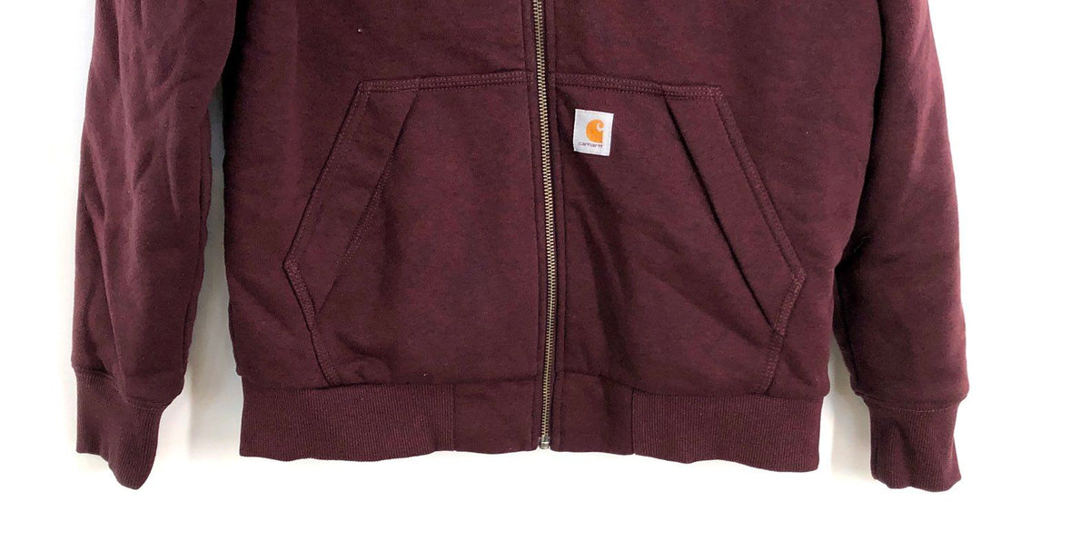 Carhartt Girls' Redwood Jacket Deep Wine Quilted Lined Hooded Canvas Sz M 8/10