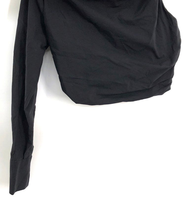 Zara Women's Black One Shoulder Draped Neck Long Sleeve Cropped Top Sz M