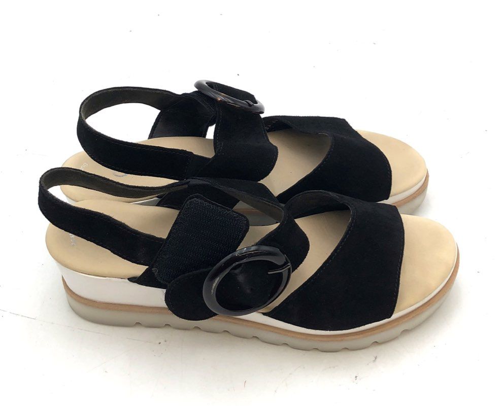 Gabor 84.645 Best Fitting Black Suede Platform Wedge Slingback Sandals Size UK 7