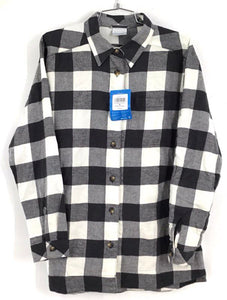 NWT Columbia Women's White Black Check Flannel Button-Up Shirt - Size M