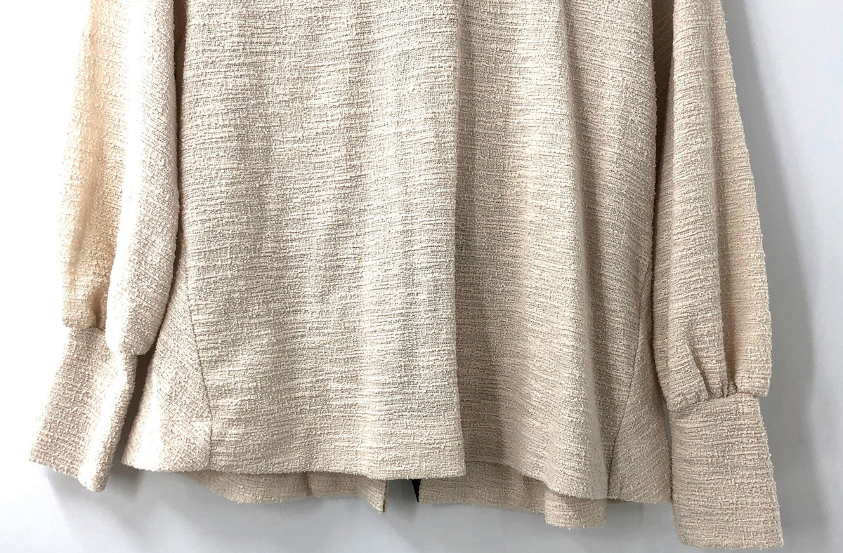 Anthropologie Women's Ivory Textured Back Bow Long Sleeve Top Petite XSP NWT